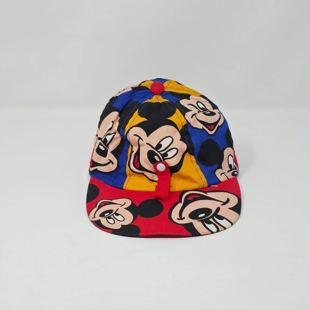Mickey Mouse Little Kids Hat Cap Stretch Fit Red Blue Yellow Disney AOP Ages 3-7